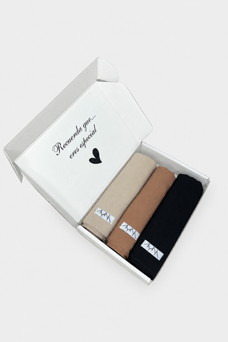 Pack Georgette Nude 3 Hijabs en vertical con fondo gris claro
